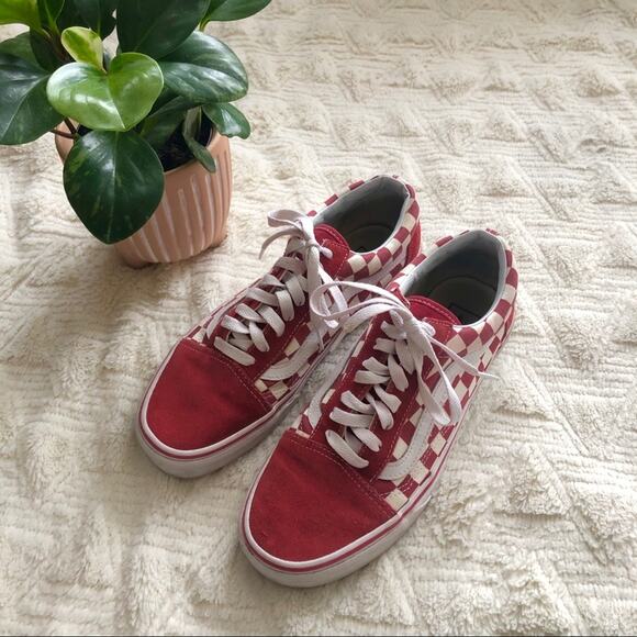 Vans Old Skool Red Checkerboard Suede Sneakers - Picture 1 of 7